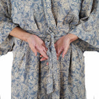 Hand Dyed Batik Robe Kimono | Gray & Silver Petals