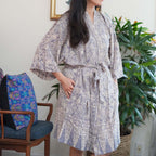 Hand Dyed Batik Robe Kimono | Gray & Silver Petals