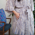 Hand Dyed Batik Robe Kimono | Gray & Silver Petals