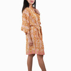 Hand Dyed Batik Robe Kimono | Orange Pink Sunset Mosaic Clementine