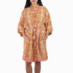 Hand Dyed Batik Robe Kimono | Orange Pink Sunset Mosaic Clementine