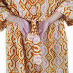 Hand Dyed Batik Robe Kimono | Orange Pink Sunset Mosaic Clementine