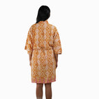 Hand Dyed Batik Robe Kimono | Orange Pink Sunset Mosaic Clementine