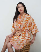 Hand Dyed Batik Robe Kimono | Orange Pink Sunset Mosaic Clementine