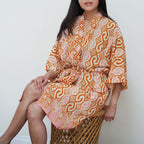 Hand Dyed Batik Robe Kimono | Orange Pink Sunset Mosaic Clementine