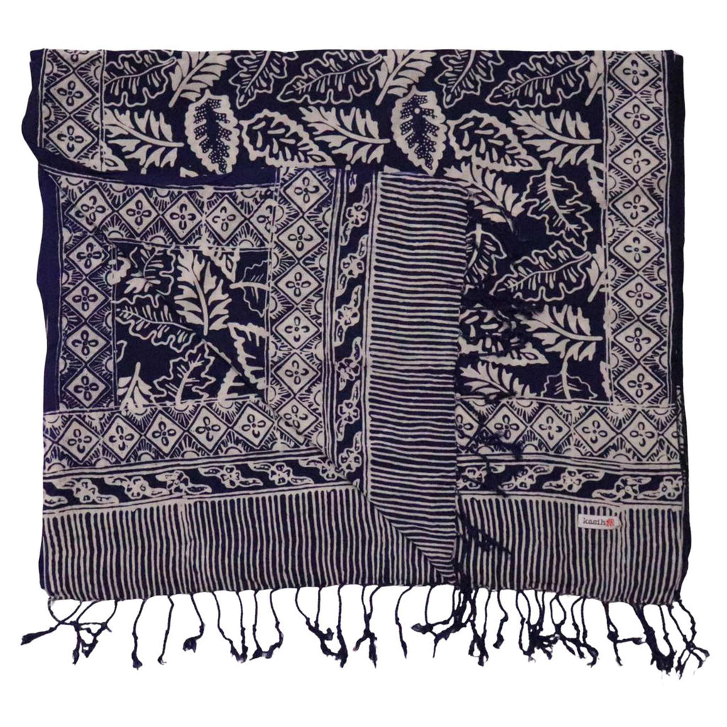 Hand Dyed Batik Scarf | Blue Leaves