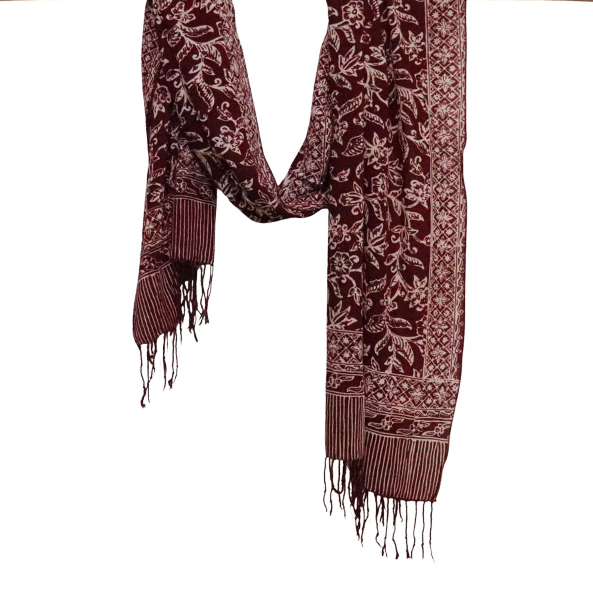 Handmade Batik Scarf | Cotton | Red White Cherish & Burgundy