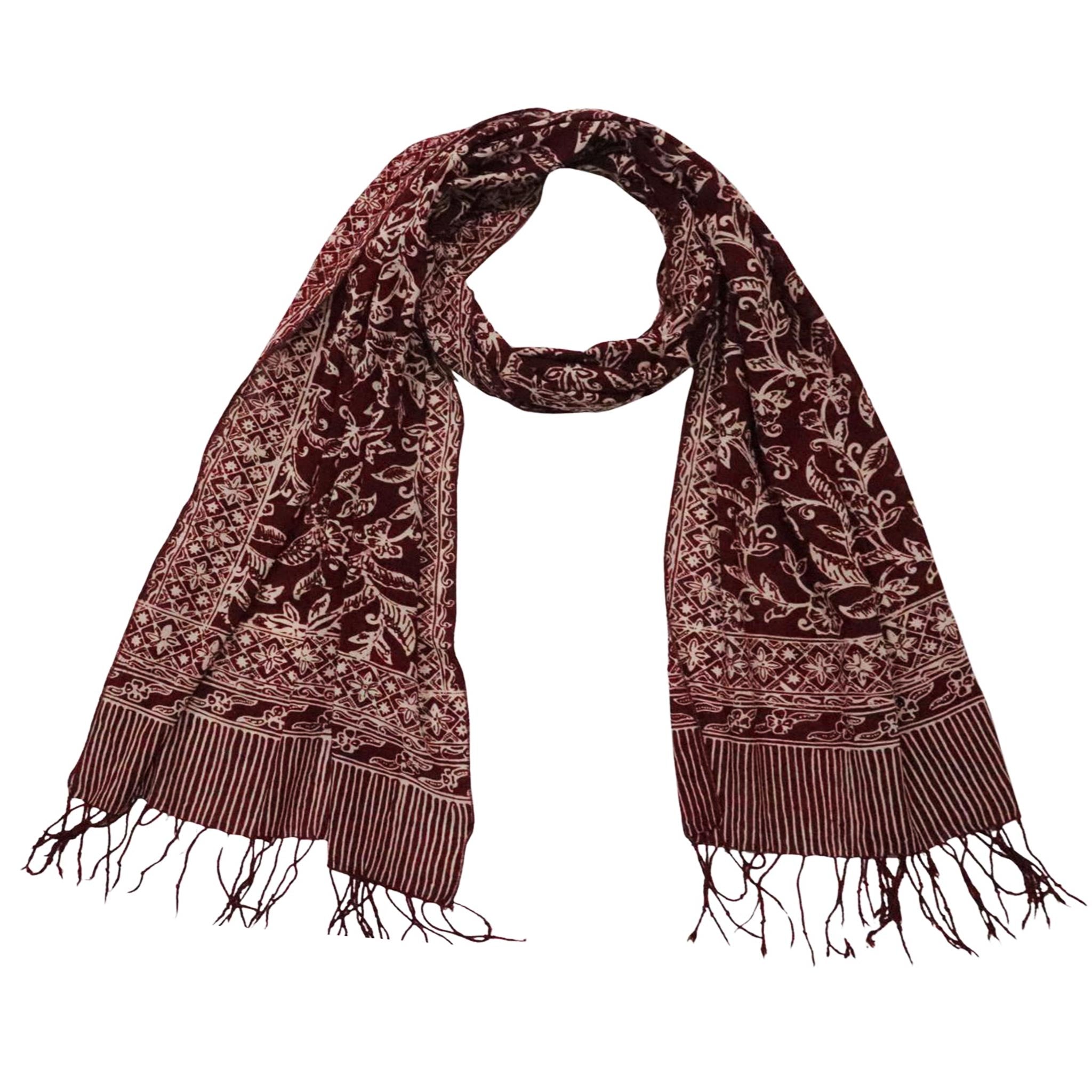 Handmade Batik Scarf | Cotton | Red White Cherish & Burgundy