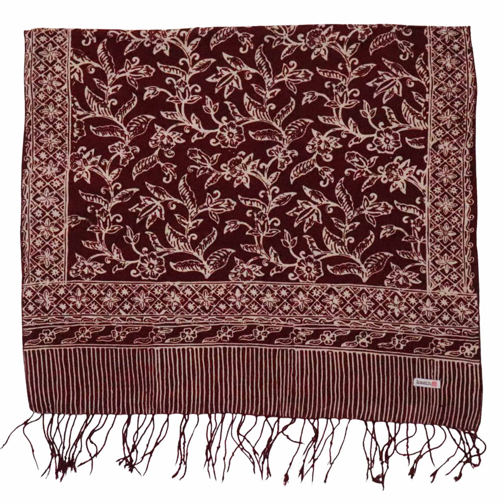 Handmade Batik Scarf | Cotton | Red White Cherish & Burgundy