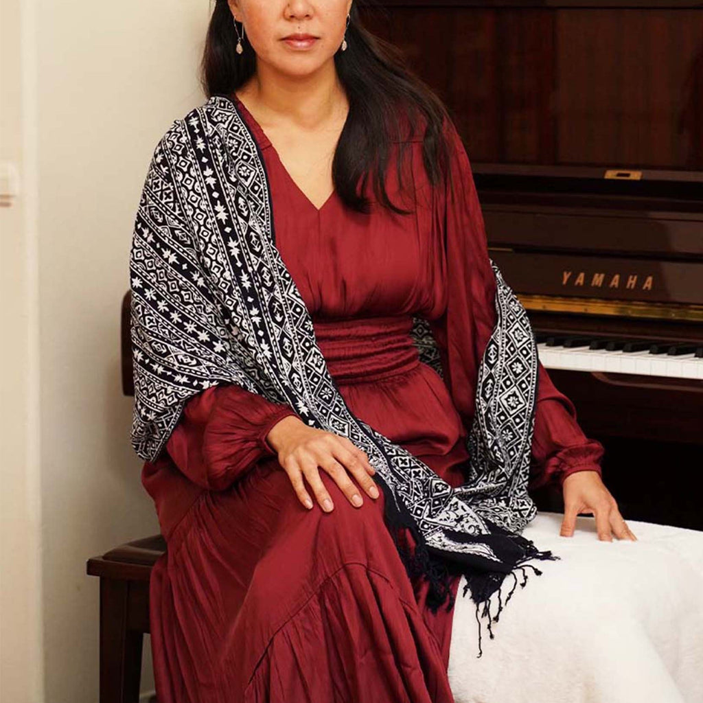 Hand Dyed Batik Scarf Geometric | Black & White