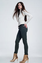 Khaki Jeans with Button Closure