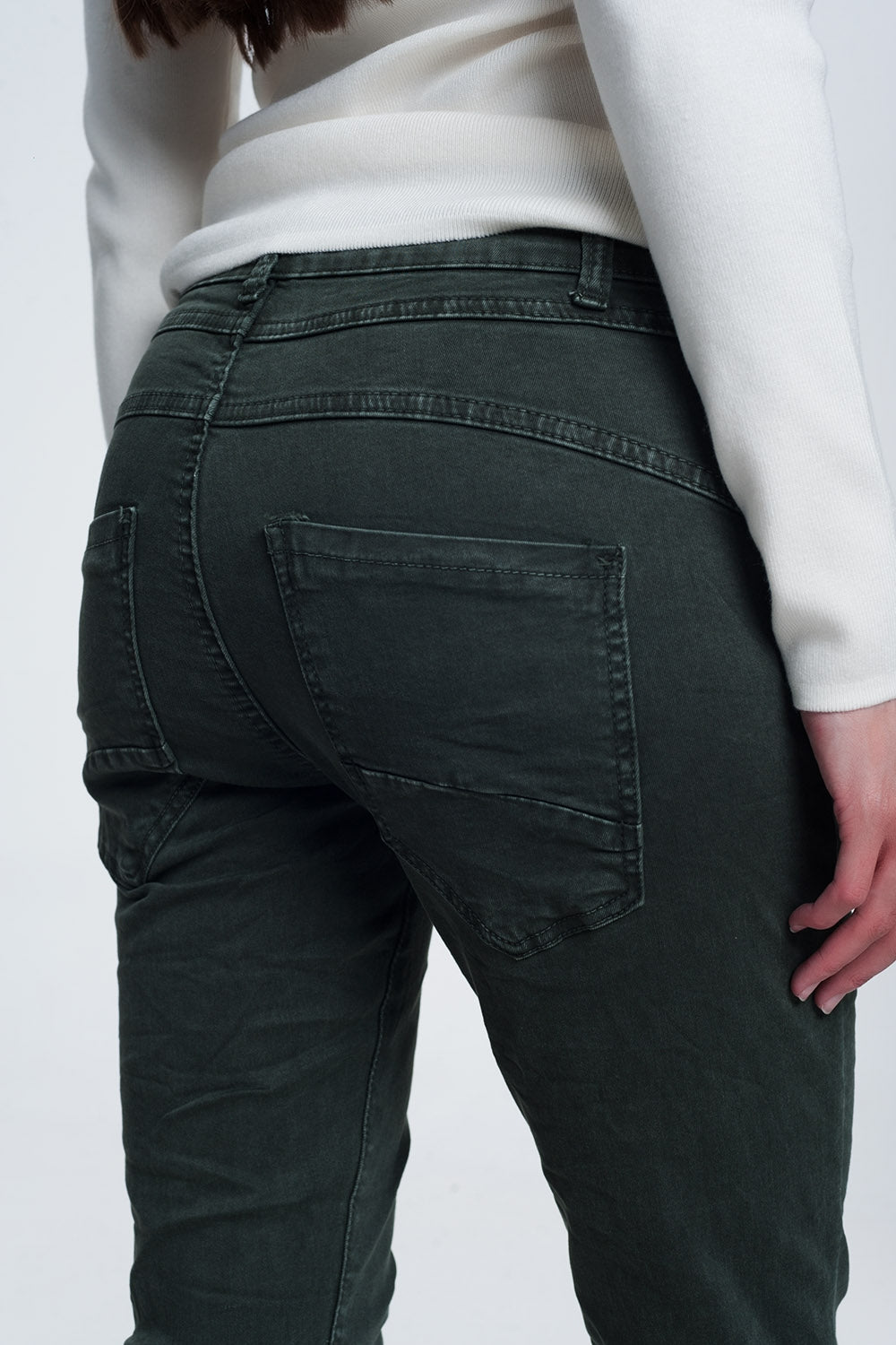 Khaki Jeans with Button Closure