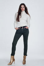 Khaki Jeans with Button Closure
