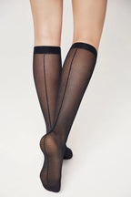 Conte Lines Fantasy Knee Highs | Horizontal Stripes and Seam Effect