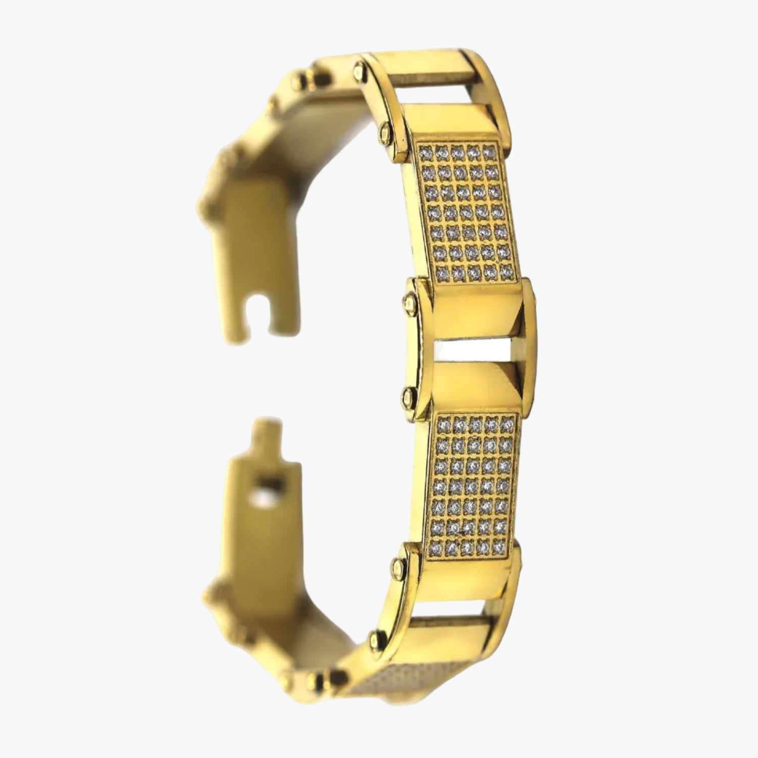 Cubic Zirconia Men's Bracelet 14K Gold Plated Wrist Band 8.5"