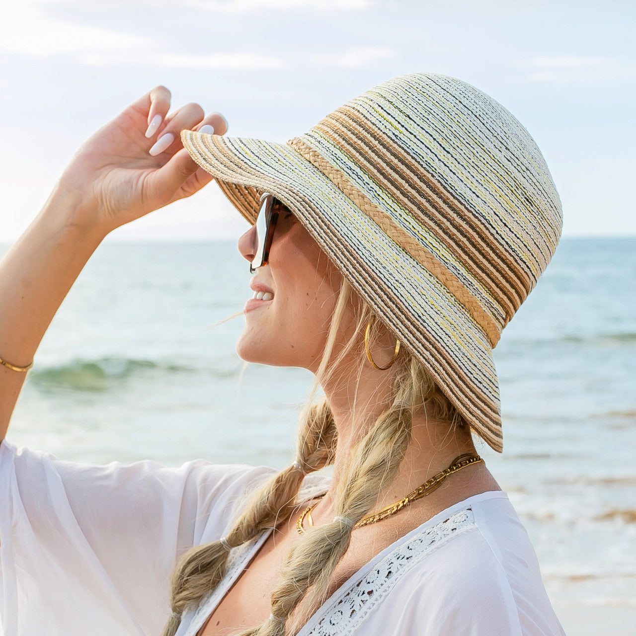 Multi-Stripe Bow Accent Sunhat
