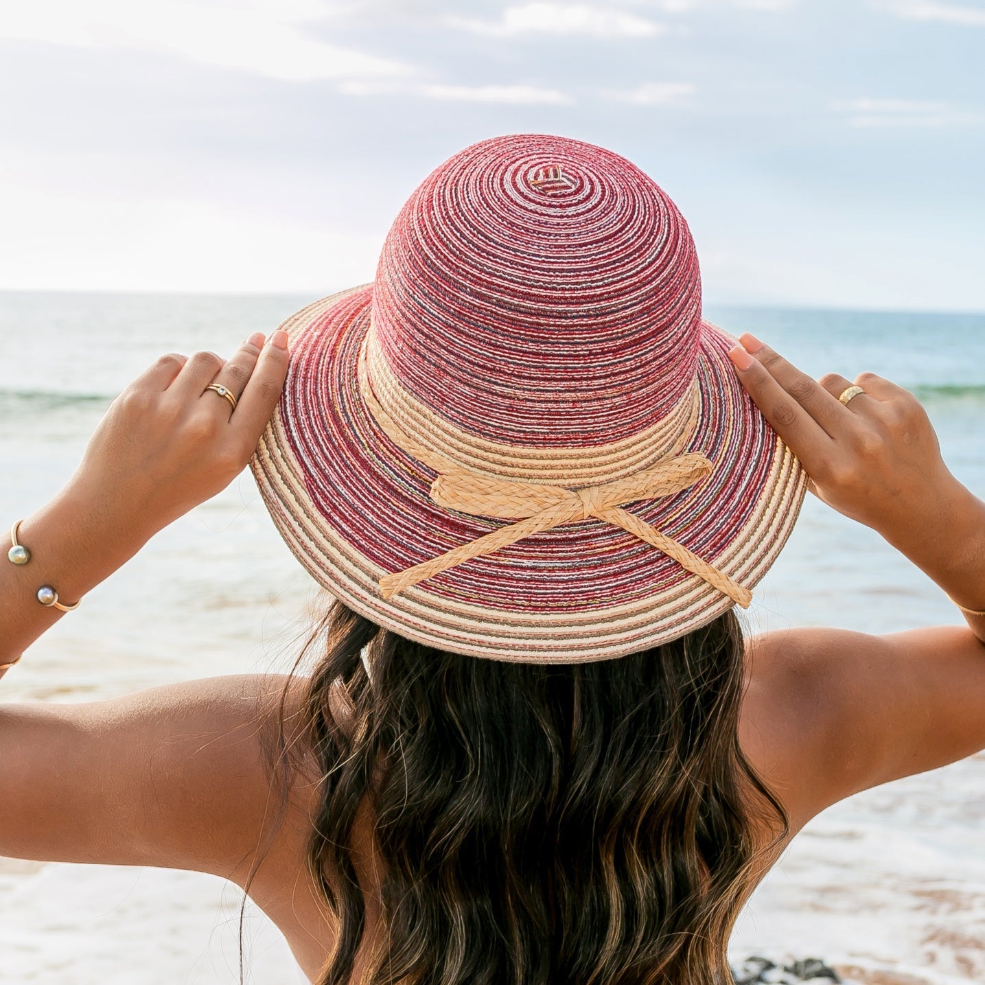 Multi-Stripe Bow Accent Sunhat