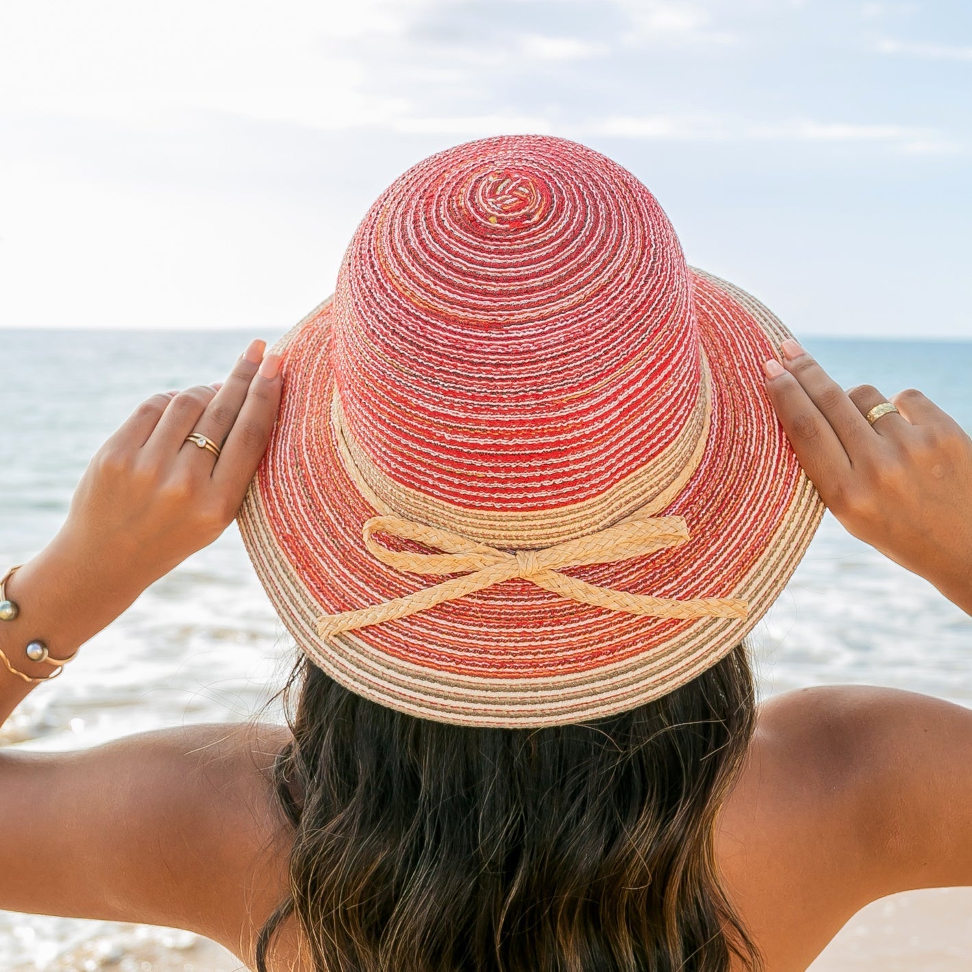 Multi-Stripe Bow Accent Sunhat
