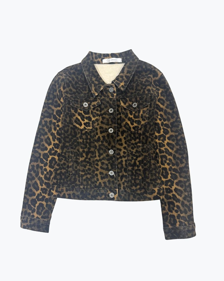 Leopard Print Denim Jacket in Denim Fabric