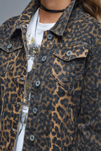 Leopard Print Denim Jacket in Denim Fabric