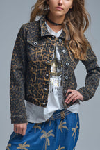 Leopard Print Denim Jacket in Denim Fabric