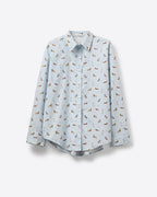 Light Blue Button-Down Shirt with Dog Print
