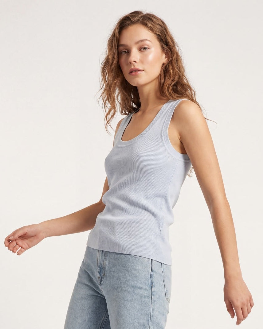Light Blue Ribbed Knitted Sweater