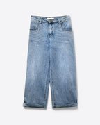 Light Wash Straight Leg Stretch Jeans with Rolled Hem