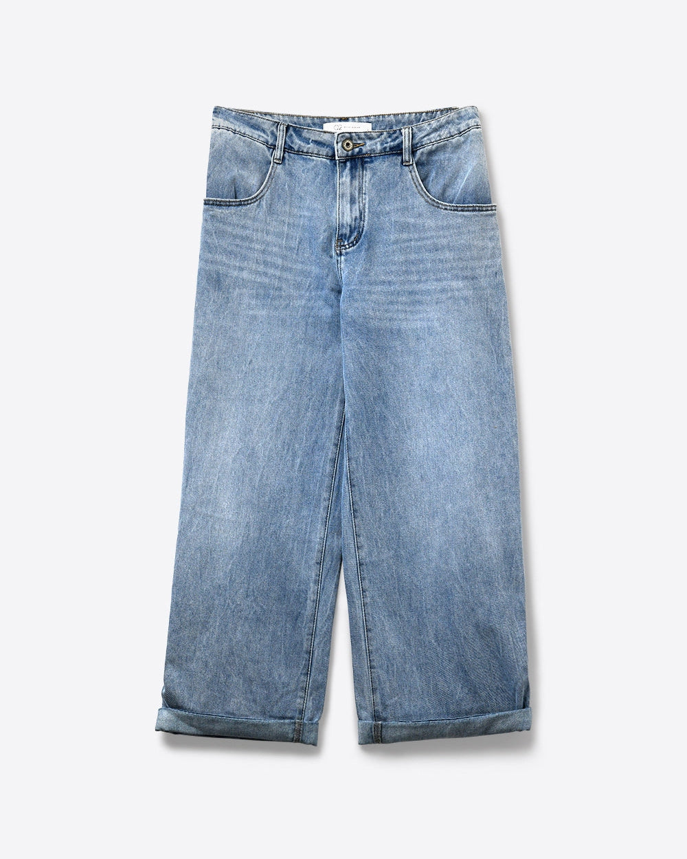 Light Wash Straight Leg Stretch Jeans with Rolled Hem