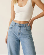 Light Wash Straight Leg Stretch Jeans with Rolled Hem