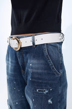 Loose-Fitting Jeans with Distressed Patches and Paint Details