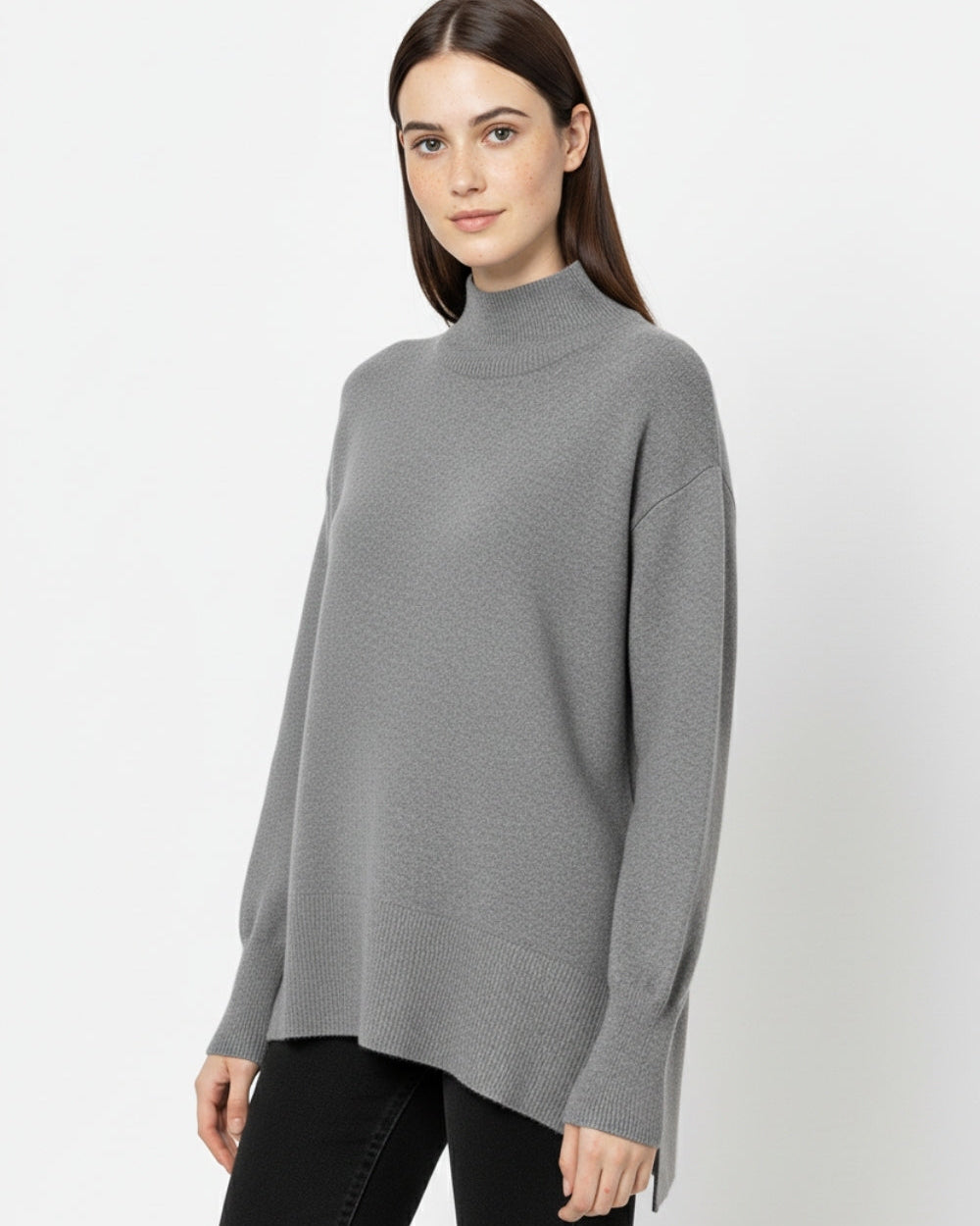 Loose Gray Sweater With Open Back Detail