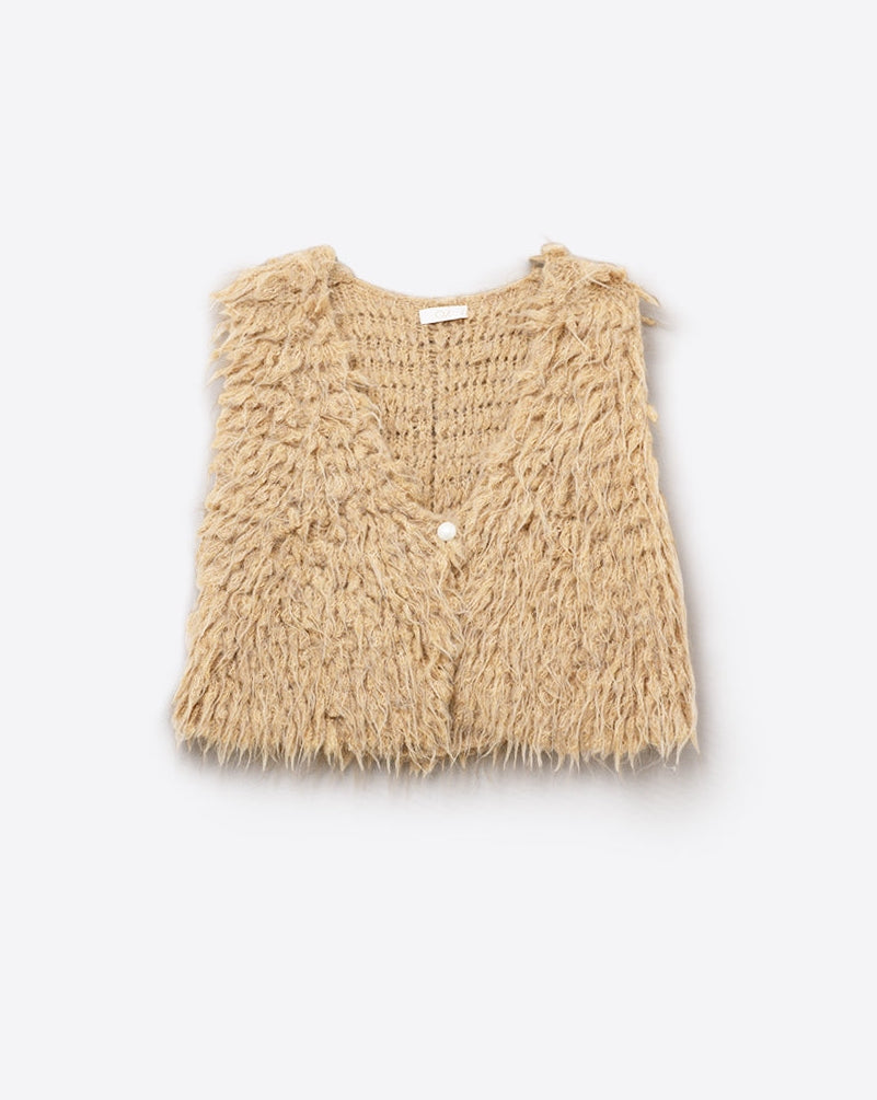 Luxurious Vest with Beige Long-Haired Texture