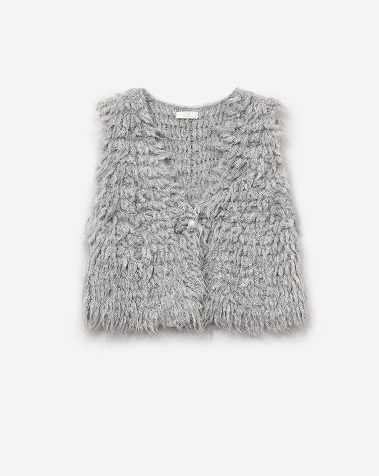 Luxurious Vest with Grey Long-Haired Texture