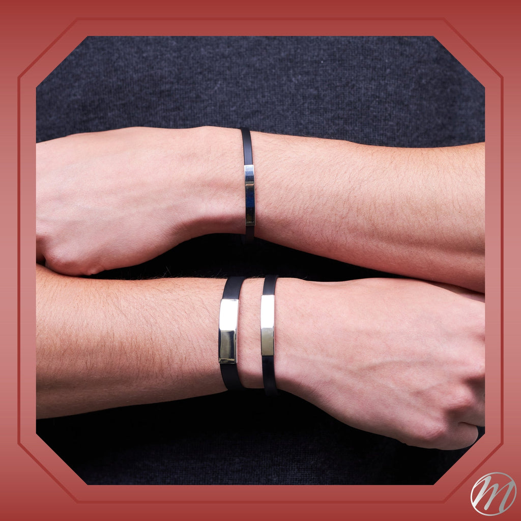 Sterling Silver 925 Engravable Bracelet Mens ID Bar with Rubber Band 7.25"