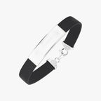 Sterling Silver 925 Engravable Bracelet Mens ID Bar with Rubber Band 7.25"