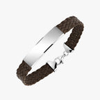 Sterling Silver 925 Men's ID Bracelet 6-Strand Flat Braided Eco-Friendly Synthetic Leather Band