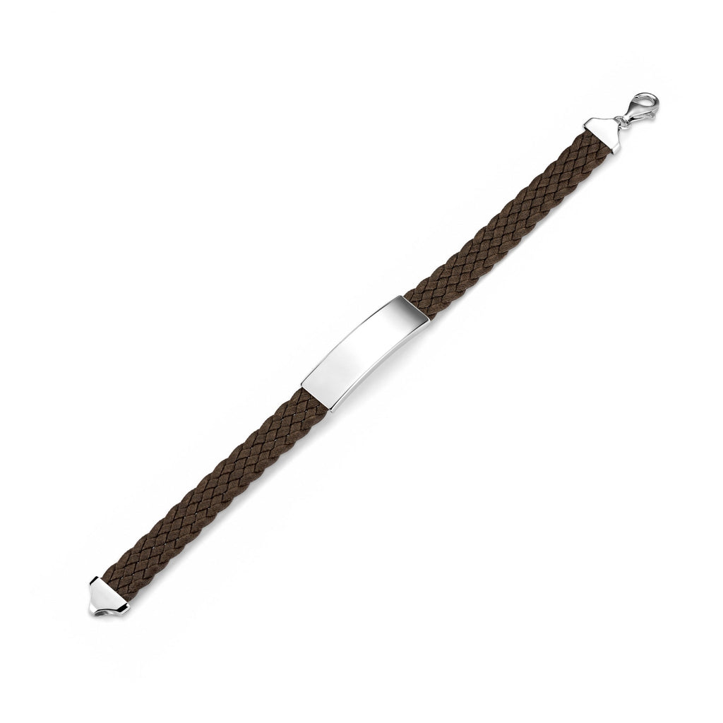 Sterling Silver 925 Men's ID Bracelet 6-Strand Flat Braided Eco-Friendly Synthetic Leather Band