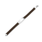 Sterling Silver 925 Men's ID Bracelet 6-Strand Flat Braided Eco-Friendly Synthetic Leather Band