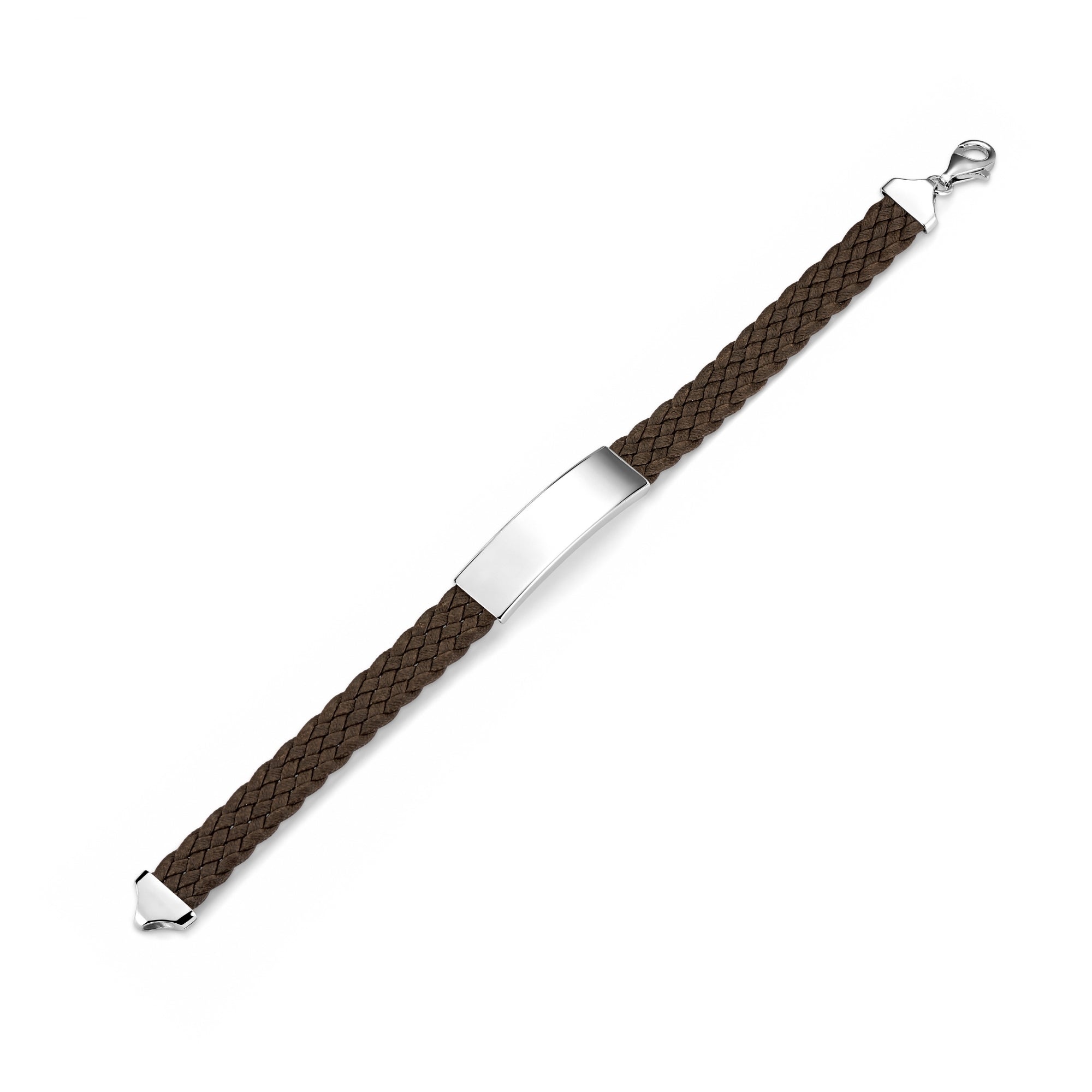 Sterling Silver 925 Men's ID Bracelet 6-Strand Flat Braided Eco-Friendly Synthetic Leather Band