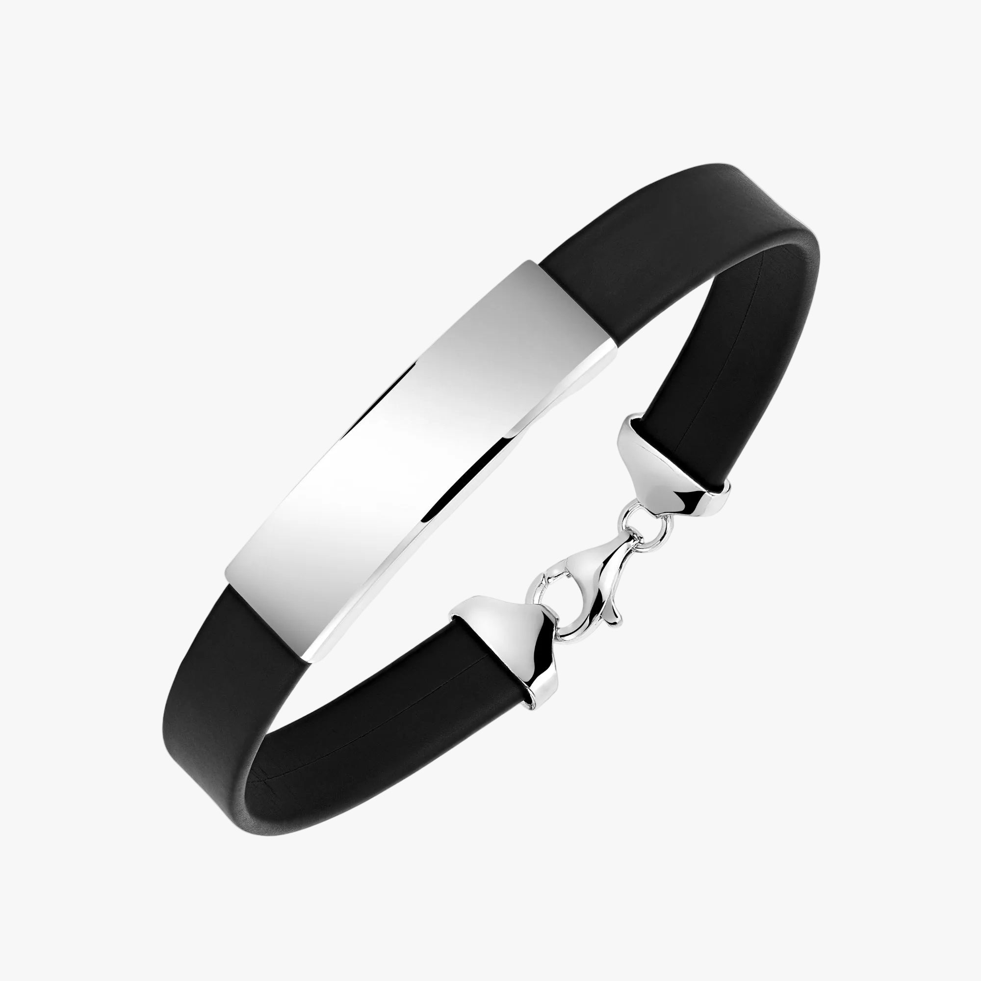 Sterling Silver 925 Men's ID Bracelet Flat Matte Eco-Friendly Synthetic Leather Band