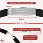 Sterling Silver 925 Men's ID Bracelet Flat Matte Eco-Friendly Synthetic Leather Band