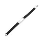 Sterling Silver 925 Men's ID Bracelet Flat Matte Eco-Friendly Synthetic Leather Band