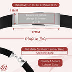 Sterling Silver 925 Men's ID Bracelet Flat Matte Eco-Friendly Synthetic Leather Band