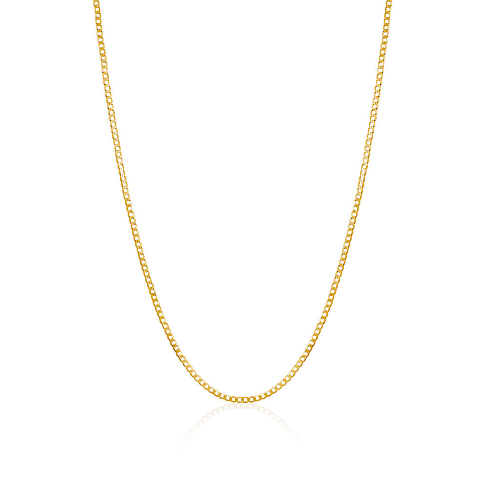 14K Solid Yellow Gold Curb Link Chain Necklace | 18”/20” - 2mm