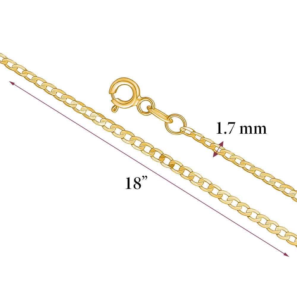 14K Solid Yellow Gold Curb Link Chain Necklace | 18”/20” - 2mm