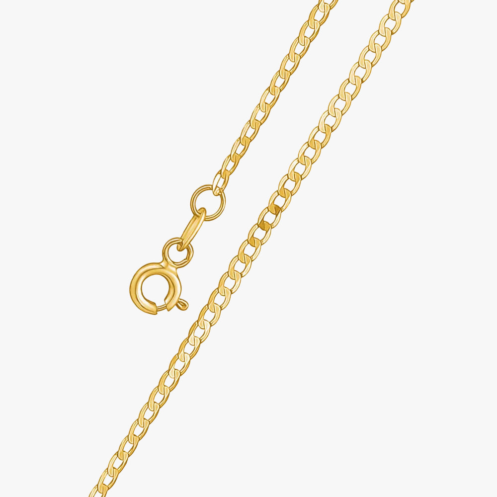14K Solid Yellow Gold Curb Link Chain Necklace | 18”/20” - 2mm