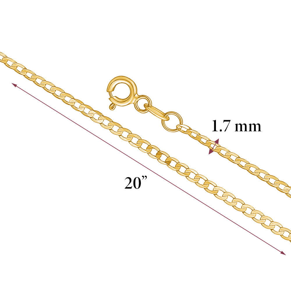 14K Solid Yellow Gold Curb Link Chain Necklace | 18”/20” - 2mm