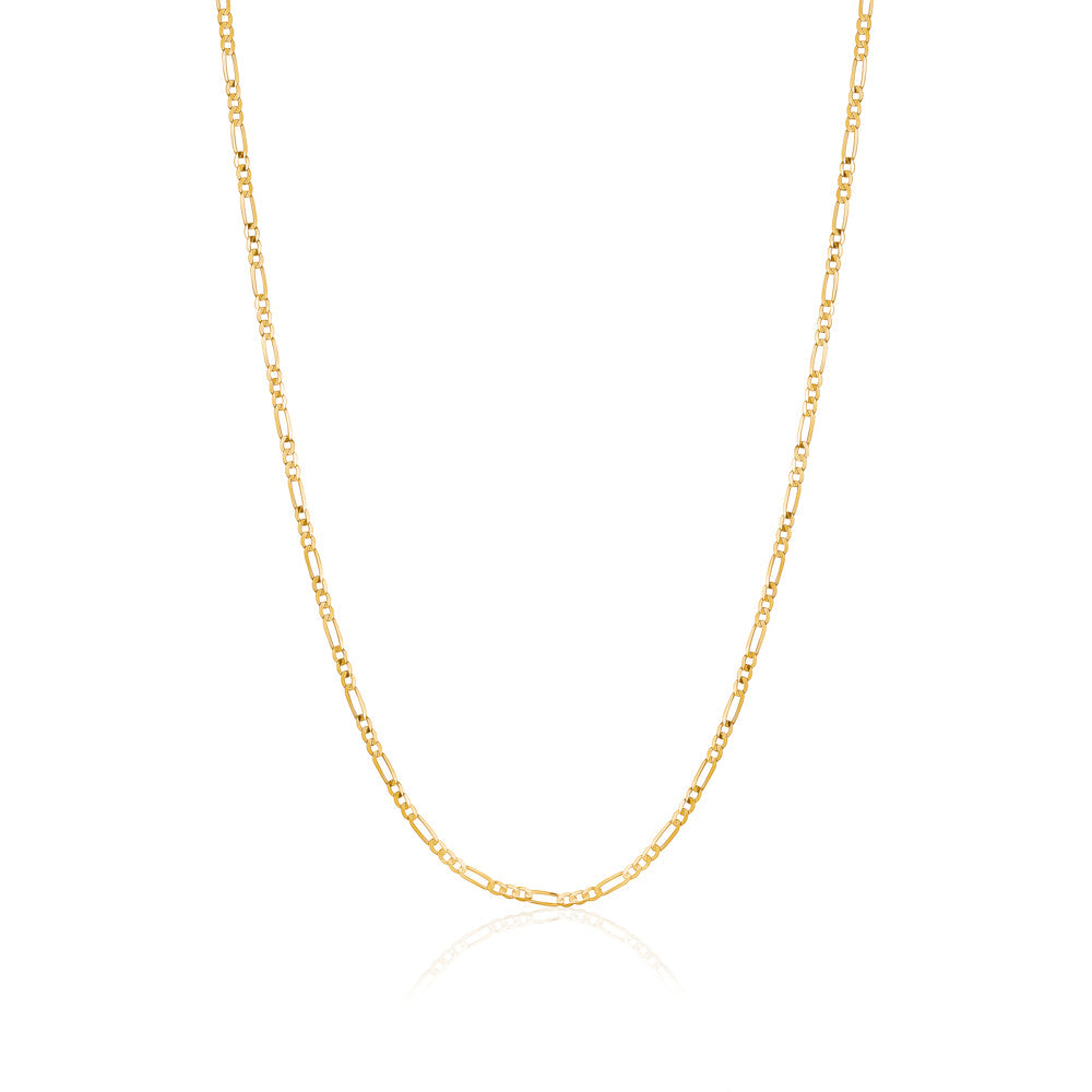 14K Solid Yellow Gold Figaro Link Chain 3+1 Necklace | 18”/20” - 2mm
