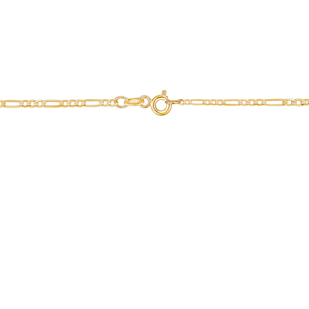 14K Solid Yellow Gold Figaro Link Chain 3+1 Necklace | 18”/20” - 2mm